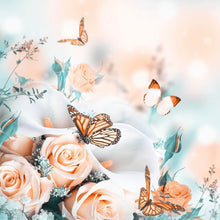 Lade das Bild in den Galerie-Viewer, Leinwandbild Blumenstrauß mit Schmetterlingen Quadrat
