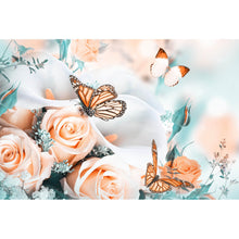 Lade das Bild in den Galerie-Viewer, Aluminiumbild Blumenstrauß mit Schmetterlingen Querformat
