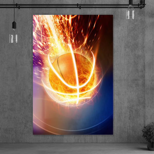 Acrylglasbild Brennender Basketball Hochformat