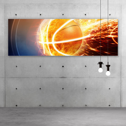 Aluminiumbild gebürstet Brennender Basketball Panorama