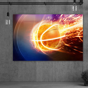 Aluminiumbild Brennender Basketball Querformat