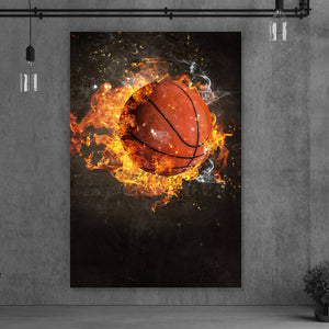 Aluminiumbild gebürstet Brennender Basketball No.1 Hochformat