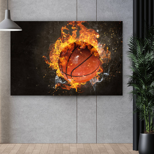 Aluminiumbild Brennender Basketball No.1 Querformat