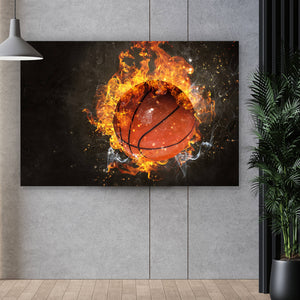 Aluminiumbild gebürstet Brennender Basketball No.1 Querformat