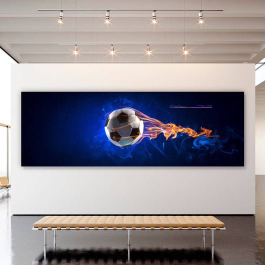 Acrylglasbild Brennender Fußball Panorama