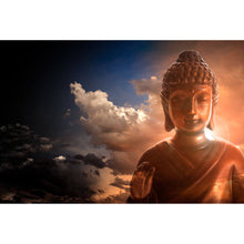Lade das Bild in den Galerie-Viewer, Acrylglasbild Buddha auf bewölktem Hintergrund Querformat
