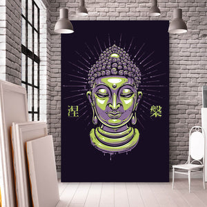 Aluminiumbild gebürstet Buddha auf schwarzem Hintergrund Modern Art Hochformat