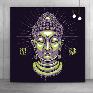 Aluminiumbild gebürstet Buddha auf schwarzem Hintergrund Modern Art Quadrat