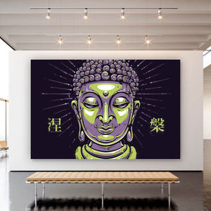 Aluminiumbild gebürstet Buddha auf schwarzem Hintergrund Modern Art Querformat