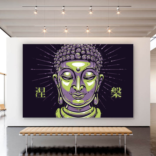 Aluminiumbild Buddha auf schwarzem Hintergrund Modern Art Querformat