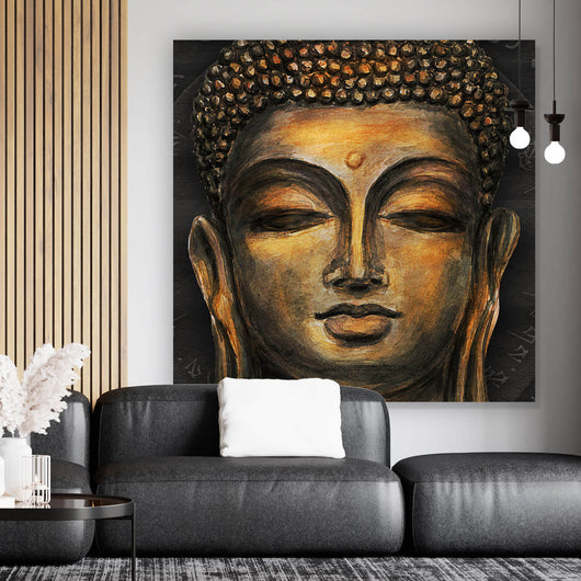 Spannrahmenbild Buddha Braun Quadrat