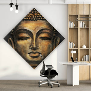Spannrahmenbild Buddha Braun Raute