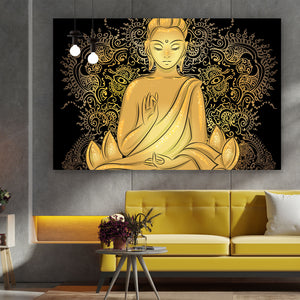 Aluminiumbild gebürstet Buddha im Lotussitz Querformat
