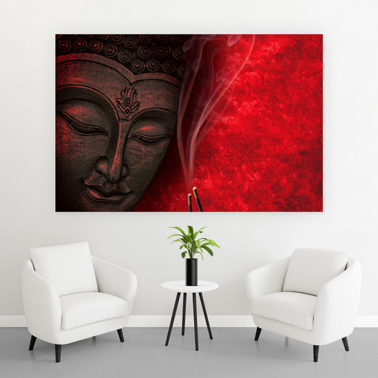 Acrylglasbild Buddha in rotem Licht Querformat