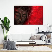 Lade das Bild in den Galerie-Viewer, Aluminiumbild gebürstet Buddha in rotem Licht Querformat
