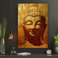 Lade das Bild in den Galerie-Viewer, Aluminiumbild gebürstet Buddha Kopf im Grunge Stil Hochformat

