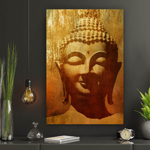 Aluminiumbild gebürstet Buddha Kopf im Grunge Stil Hochformat