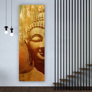 Aluminiumbild Buddha Kopf im Grunge Stil Panorama Hoch