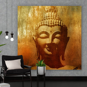 Acrylglasbild Buddha Kopf im Grunge Stil Quadrat