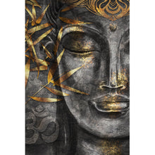 Lade das Bild in den Galerie-Viewer, Aluminiumbild gebürstet Buddha mit goldenem Bambus Hochformat
