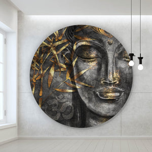 Aluminiumbild Buddha mit goldenem Bambus Kreis