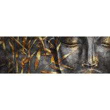 Lade das Bild in den Galerie-Viewer, Aluminiumbild gebürstet Buddha mit goldenem Bambus Panorama
