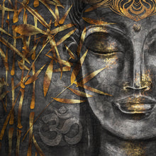 Lade das Bild in den Galerie-Viewer, Aluminiumbild gebürstet Buddha mit goldenem Bambus Quadrat
