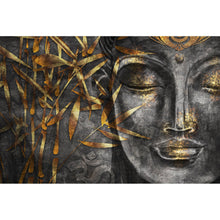 Lade das Bild in den Galerie-Viewer, Aluminiumbild Buddha mit goldenem Bambus Querformat
