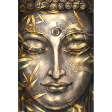 Lade das Bild in den Galerie-Viewer, Spannrahmenbild Buddha mit goldenen Blättern Hochformat
