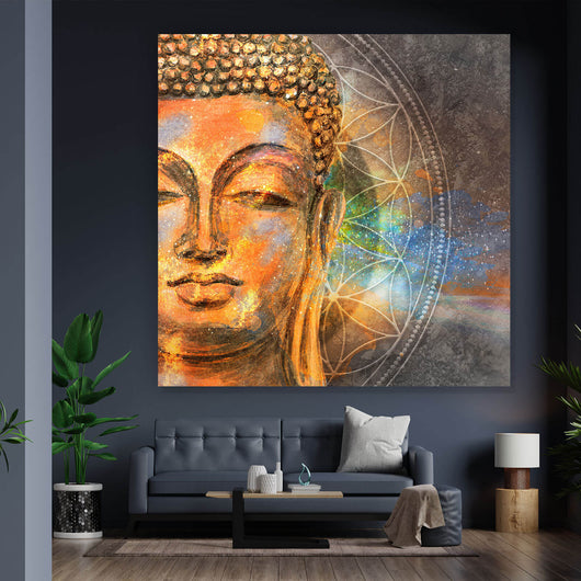 Aluminiumbild gebürstet Buddha mit Mandala Quadrat