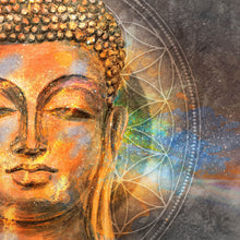 Lade das Bild in den Galerie-Viewer, Aluminiumbild gebürstet Buddha mit Mandala Quadrat
