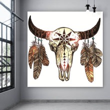 Lade das Bild in den Galerie-Viewer, Poster Büffelschädel mit Federn Quadrat
