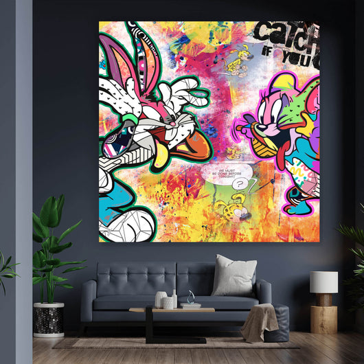 Spannrahmenbild Bugs und Jerry Pop Art Quadrat