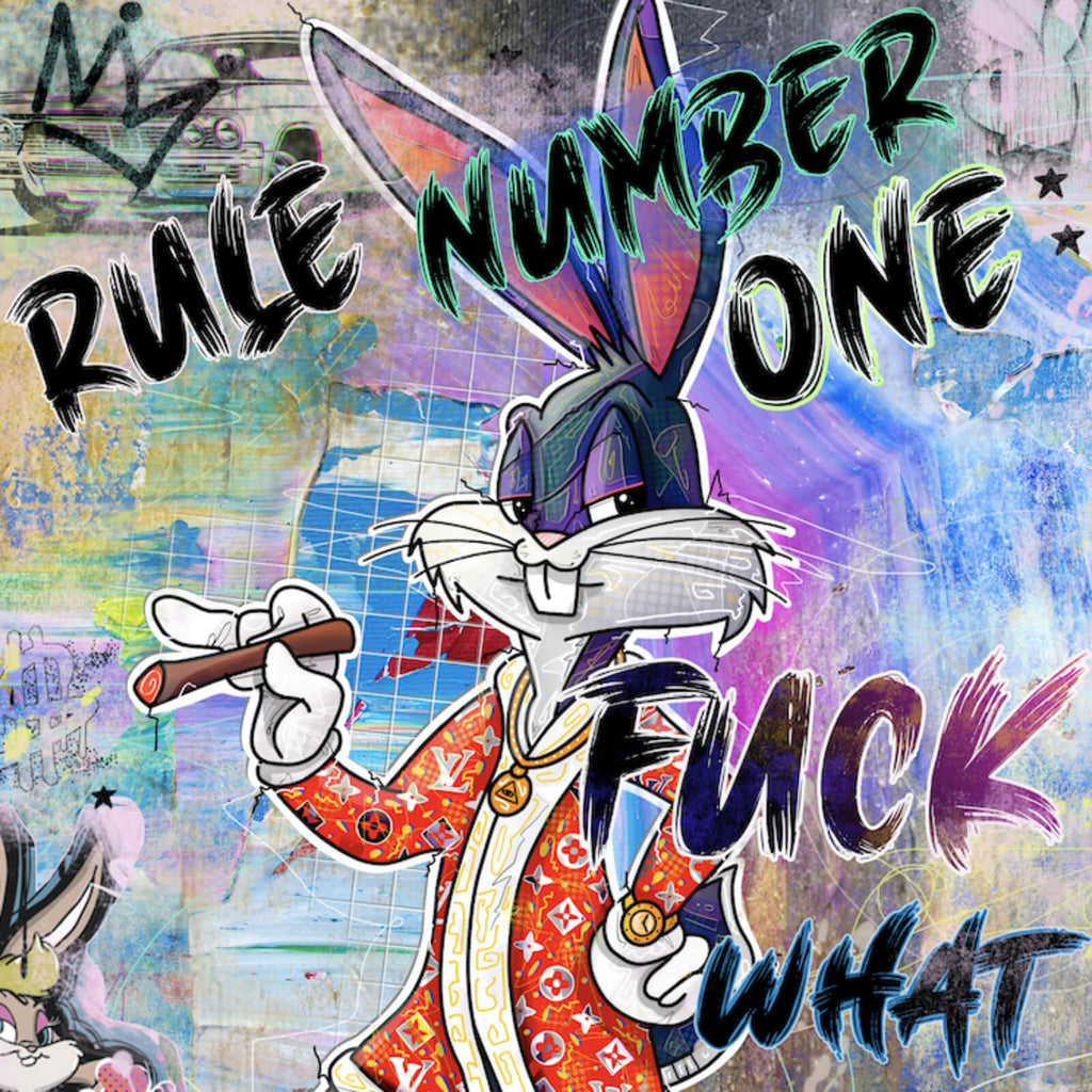 Poster Bunny Rule Number One im Quadrat, Aufhängefertig ...