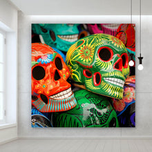 Lade das Bild in den Galerie-Viewer, Aluminiumbild Bunte mexikanische Schädel Quadrat

