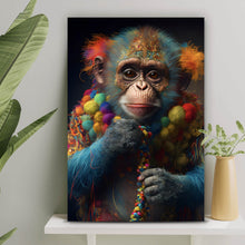 Lade das Bild in den Galerie-Viewer, Aluminiumbild gebürstet Bunter Affe Digital Art Hochformat
