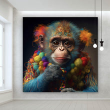 Lade das Bild in den Galerie-Viewer, Aluminiumbild gebürstet Bunter Affe Digital Art Quadrat
