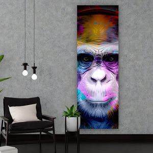 Aluminiumbild gebürstet Bunter Affe mit Kopfhörer Panorama Hoch