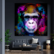 Lade das Bild in den Galerie-Viewer, Aluminiumbild gebürstet Bunter Affe mit Kopfhörer Quadrat
