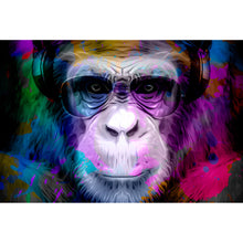 Lade das Bild in den Galerie-Viewer, Leinwandbild Bunter Affe mit Kopfhörer Querformat

