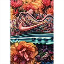 Lade das Bild in den Galerie-Viewer, Spannrahmenbild Bunter Sneaker in Blumenbett Hochformat
