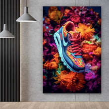 Lade das Bild in den Galerie-Viewer, Leinwandbild Bunter Sneaker in Blumenmeer Hochformat

