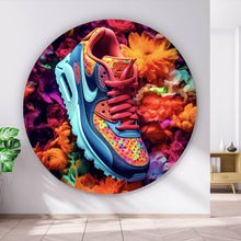 Lade das Bild in den Galerie-Viewer, Aluminiumbild gebürstet Bunter Sneaker in Blumenmeer Kreis
