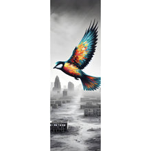 Lade das Bild in den Galerie-Viewer, Poster Bunter Vogel über einer Trümmerlandschaft Panorama Hoch
