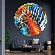 Lade das Bild in den Galerie-Viewer, Aluminiumbild gebürstet Buntes Zebra Abstrakt Kreis
