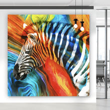 Lade das Bild in den Galerie-Viewer, Leinwandbild Buntes Zebra Abstrakt Quadrat
