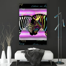 Lade das Bild in den Galerie-Viewer, Aluminiumbild gebürstet Buntes Zebrapaar Hochformat
