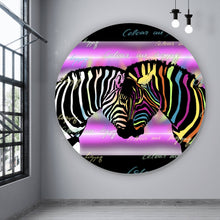 Lade das Bild in den Galerie-Viewer, Aluminiumbild gebürstet Buntes Zebrapaar Kreis
