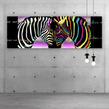 Lade das Bild in den Galerie-Viewer, Aluminiumbild gebürstet Buntes Zebrapaar Panorama

