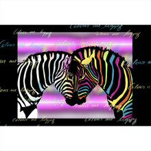 Lade das Bild in den Galerie-Viewer, Leinwandbild Buntes Zebrapaar Querformat
